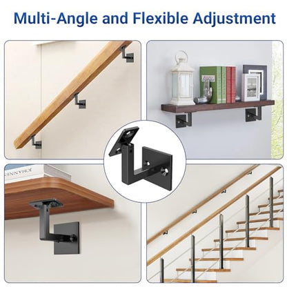 5 Pack 304 Stainless Steel Adjustable Swivel Handrail Bracket for Staircase , Square Stair Railing Bracket - color: Matte Black