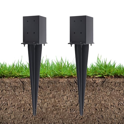 2 Pcs 22" Fence Post Anchor Ground Spike|Black Powder-Coated|4"x4" - size: 2 Pcs, style: 4"x 4"