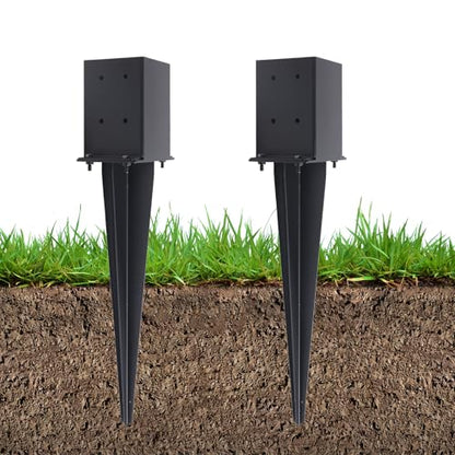 2 Pcs 22" Fence Post Anchor Ground Spike|Black Powder-Coated|4"x4" - size: 2 Pcs, style: 4"x 4"