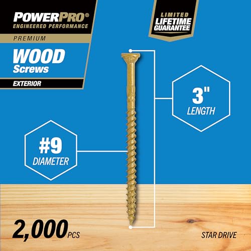 Power Pro Exterior Wood Screws, #9 x 3in Flat Head, 2000 Pieces, Bronze - color: Bronze, size: #9 x 3"