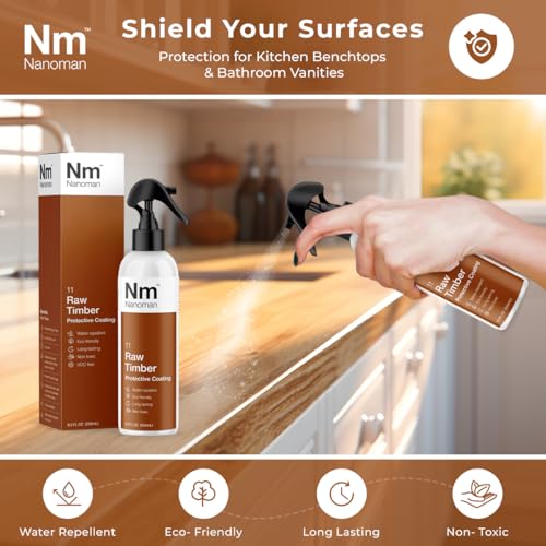 Nanoman Timber & Wood Water Repellent Sealer, 250mL – Invisible Waterproofing & Stain Protection for Raw Wood, Furniture, Benchtops, Vanities, Indoor & Outdoor