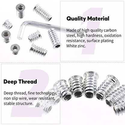 Swpeet 50Pcs 1/4" - 20 x 25mm White Zinc Plated Carbon Steel Carbon Furniture Screw in Nut Threaded Wood Inserts Threaded Inserts Bolt Fastener Connector Hex Socket (1/4" - 20 x 25mm) - size: 1/4" - 20 x 25mm