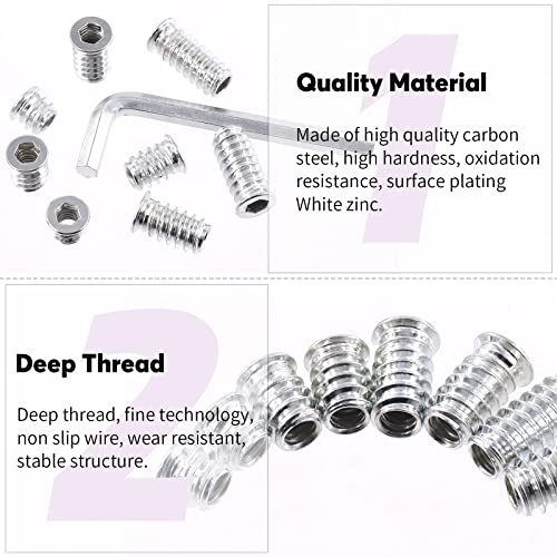 Swpeet 50Pcs 1/4" - 20 x 15mm Carbon Steel White Zinc Plated Carbon Furniture Screw in Nut Threaded Wood Inserts Threaded Inserts Bolt Fastener Connector Hex Socket (1/4" - 20 x 15mm) - size: 1/4" - 20 x 15mm