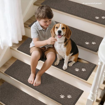 BEQHAUSE Stair Treads Non Slip for Wooden Steps 28" x 9", 4pcs, Brown - color: Brown - Dog Paws, size: 28 in X 9 in (4 Pieces)
