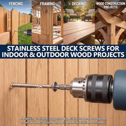 #10x2inch Stainless Steel Deck Screws 180 PCS Wood Screws with T25 Star Bit - size: #10*2"-180pcs