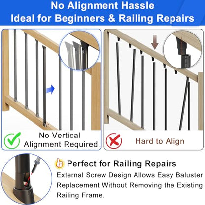 50 Pcs Baluster Slant Shoes for 3/4" OD Hollow Round Deck Balusters, Easy to Install Stair Baluster Connectors, Stair Railing Shoes for 22°–42° Angled Railings, Durable Baluster Repair Kit BS50 - size: Angled Rail