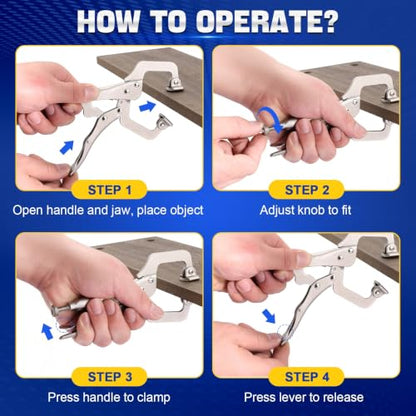 DASBET 4 Pack Locking C Clamp Pliers Set 6" 9" 11" Vice Grip Welding Clamps