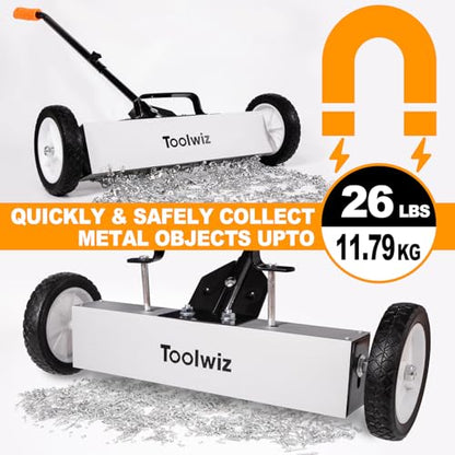 Toolwiz 18 Inches Magnetic Sweeper with Wheels 26 Lbs Quick Release - size: 18 inches