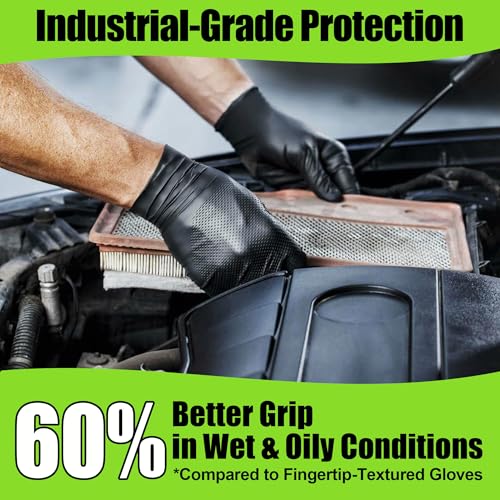 TREEGO 10 Mil Heavy Duty Black Nitrile Mechanic Gloves, 100 Count M - color: Black 100, size: Medium