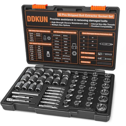 52PCS Bolt Extractor Set & Screw Extractor Kit, Stripped Bolt Remover Socket Set, Easy Out Tool for Broken, Damaged, Rusted & Rounded Bolts, Nuts and Stripped Screws with Portable Storage Case