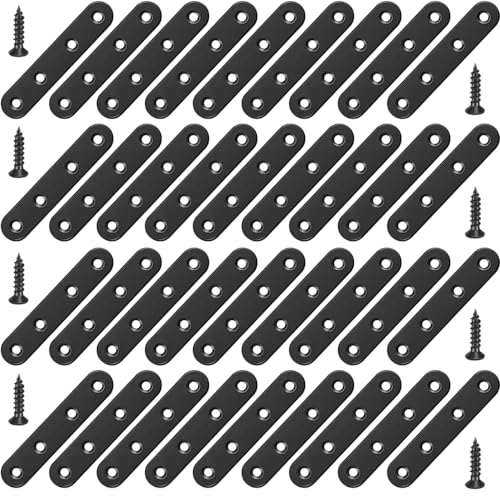 36Pcs Black Straight Brace Brackets, 3 Inch Stainless Steel Flat Brace Mending Plates, Sturdy Metal Repair Fixing Joining Brackets for Wood Furniture with Screws - size: 36 Pack