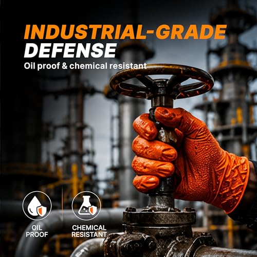 TitanFlex Heavy Duty Industrial Orange Nitrile Gloves, 8-mil, Gloves Disposable Latex Free with Raised Diamond Texture Grip, Powder Free, Rubber Glove, Mechanic Gloves,100-ct Box (Large) - color: 02 8mil (100ct), size: Large