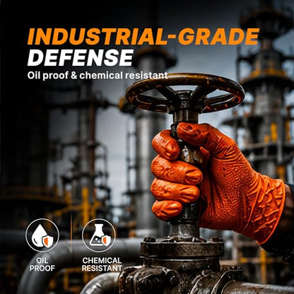 TitanFlex Heavy Duty Industrial Orange Nitrile Gloves, 8-mil, Gloves Disposable Latex Free with Raised Diamond Texture Grip, Powder Free, Rubber Glove, Mechanic Gloves,1000-ct Case (Large) - color: 03 8mil (1000ct), size: Large