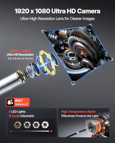 VEVOR 4-Way Articulating Borescope with Light, True 1080P HD Industrial Endoscope Inspection Camera with Articulated Probe, Flexible Snake Scope Cam for Wall Automotive Engine Inspect-4.9FT - size: 0.24-inch Probe