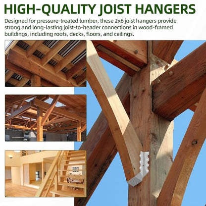 (30-Pack) Calvana 2x6 Steel Joist Hangers, 20 Gauge Double Shear Face Mount Rafter Brackets for Wood, Hurricane Ties for Rafters and Deck Brackets, for Pergola Hardware, Floors, Decks, Ceilings - size: 2*6" 30pk (Sliver)