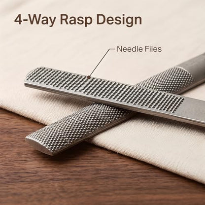 2 PCS Carbon Steel Wood Rasp File Set, 8 Inch Double-Cut Teeth Flat & Round Woodworking Rasps, Professional Hand File for Hardwood Softwood DIY Craft Furniture Repair