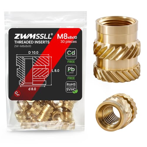 M8 Heat-Set Threaded Inserts, M8x8x10mm(30Pieces) Heat Set Insert for 3D Printing Components and Plastic Parts,Brass Metric Knurled Nuts - size: M8x8x10mm