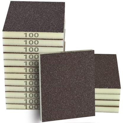 16PCS 100 Grits Sanding Sponge Medium Sanding Block, Washable and Reusable Wet Dry Sandpaper Sponge， Sander Sponges for Wood Drywall Metal Wood - color: Brown, size: 100 Grits-16PCS