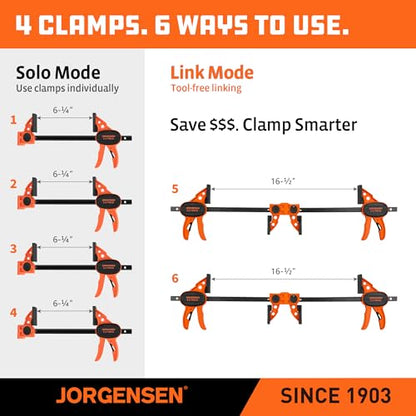 JORGENSEN E-Z Hold 4-Pack 6" 200LBS Light Duty Woodworking Bar Clamps - size: 4 Count (Pack of 1)