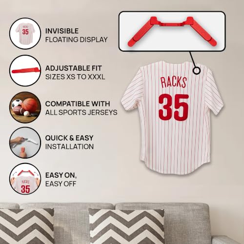 Wall Mount Display | Damage-Free Adjustable Hanger for Jerseys - color: Red
