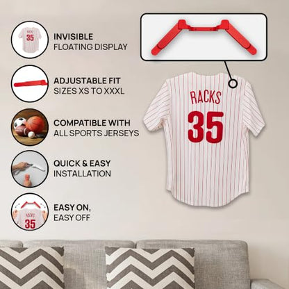 Wall Mount Display | Damage-Free Adjustable Hanger for Jerseys - color: Red