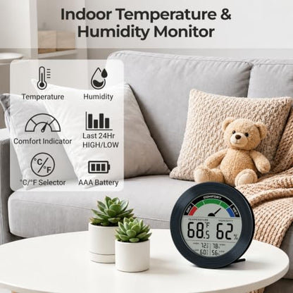 Digital Hygrometer Indoor Thermometer, Brushed Metal Frame, Black - color: Black Stainless