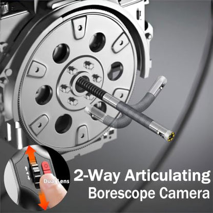 Dual Lens Articulating Borescope,0.24In Endoscope Camera with Light,5.3FT - size: Dual lens