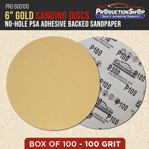 ProductionShop Premium 100 Grit 6" PSA Gold Sanding Discs, Box of 100 - Self Adhesive Stickyback Abrasive Sandpaper for DA & Random Orbital Sanders - Sand Auto Paint Metal, Wood Woodworking Furniture - style: 100 Grit