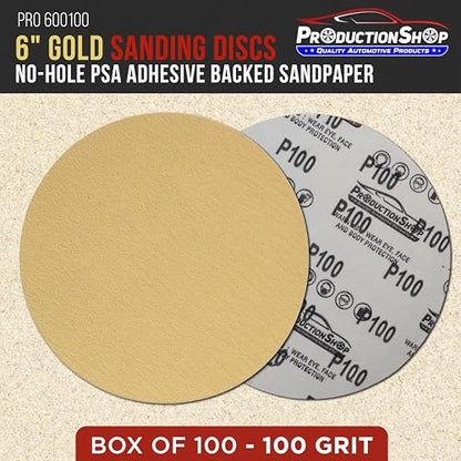 ProductionShop Premium 100 Grit 6" PSA Gold Sanding Discs, Box of 100 - Self Adhesive Stickyback Abrasive Sandpaper for DA & Random Orbital Sanders - Sand Auto Paint Metal, Wood Woodworking Furniture - style: 100 Grit