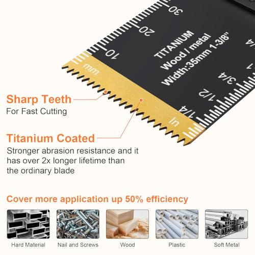 68PCS Oscillating Saw Blades with Storage Bag, Professional Universal Titanium Multitool Blades for Wood Plastics Metal Quick Release Multi Tool Kits Fit Rockwell Ridgid Ryobi Milwaukee Chicago