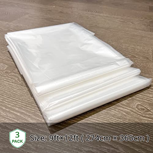 3-Pack Plastic Drop Cloth Sheet 9x12 Ft, 1 Mil Thick Clear Painting Tarps - size: 3 Pack, 9'x12'