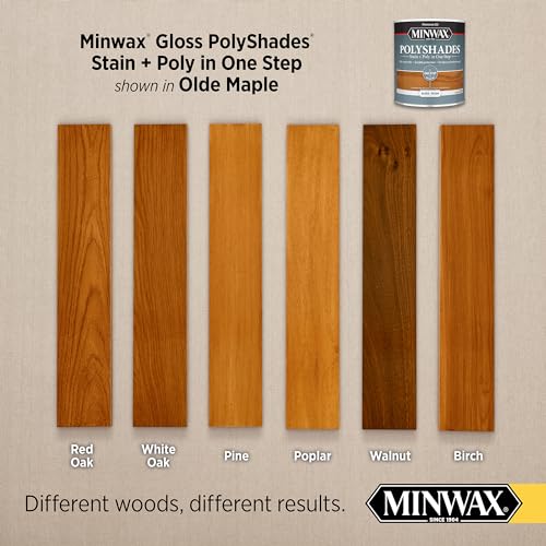 Minwax PolyShades Wood Stain + Polyurethane Finish – ½ Pint, Olde Maple, Gloss - color: Olde Maple, size: 0.25 Quart, style: Gloss