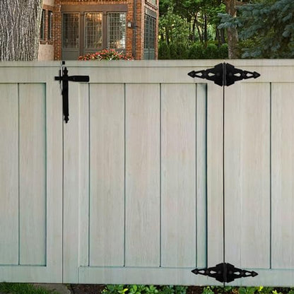 HOME MASTER HARDWARE 8" Heavy Duty Gate Hinges, 6 Pack Strap Hinges, Black