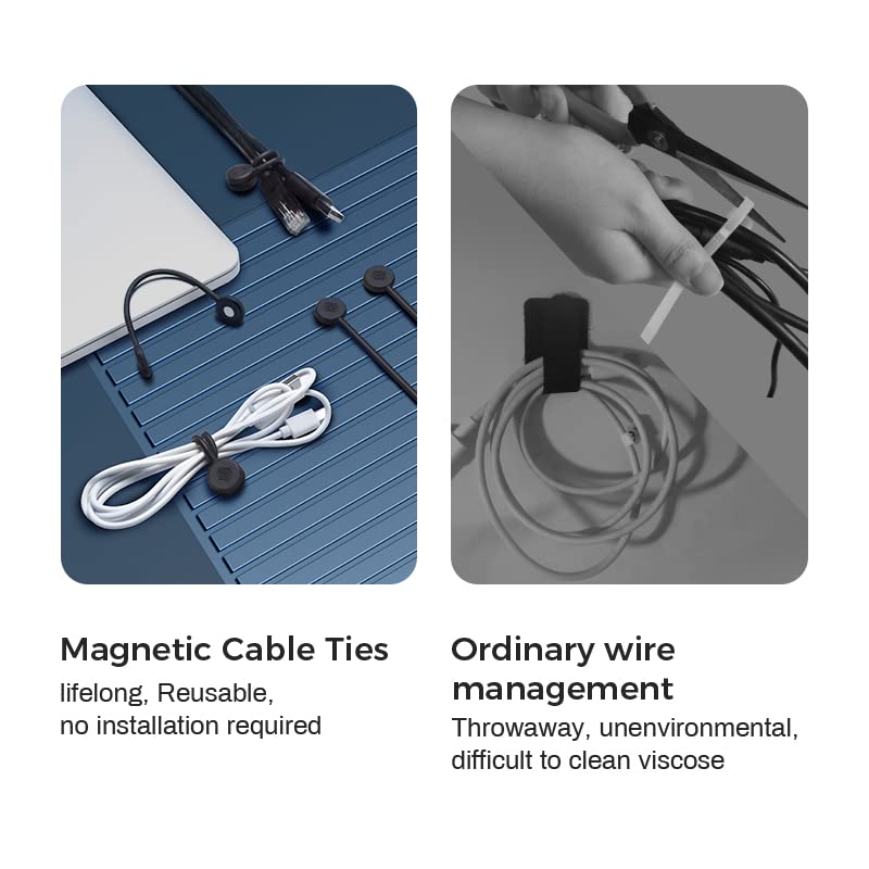 EUREKA ERGONOMIC Magnetic Cable Ties Reusable Black
