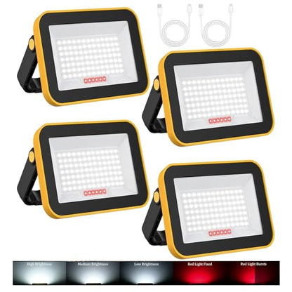 Portable LED Work Light with USB Charging, 5 Brightness Modes, Red Light Function, 4-Pack, Yellow and Black - size: SMD-4Pack
