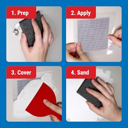 MaxPatch® Drywall Repair Kit, 4-Piece Set – Includes Self-Adhesive Aluminum Patch, 8 oz Spackle, 100% Recycled 3" Putty Knife, and Sanding Sponge – Multi-Purpose Wall Repair for Drywall, Plaster