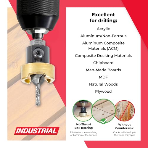 Amana Tool 82 Degree Countersink with Drill Bit Depth Stop and No-Thrust Ball Bearing, 55240, 1/2 D x 11/64 Drill D x 1/4 Inch Quick Release Hex Shank - size: 1/2 D x 11/64 Drill D x 1/4 Inch