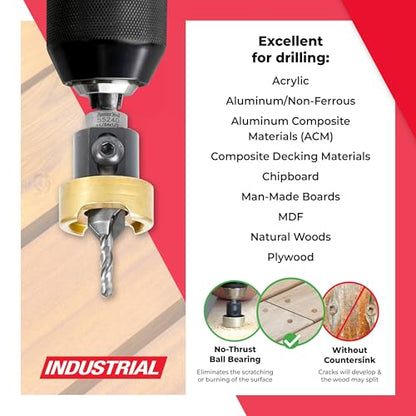 Amana Tool 82 Degree Countersink with Drill Bit Depth Stop and No-Thrust Ball Bearing, 55240, 1/2 D x 11/64 Drill D x 1/4 Inch Quick Release Hex Shank - size: 1/2 D x 11/64 Drill D x 1/4 Inch