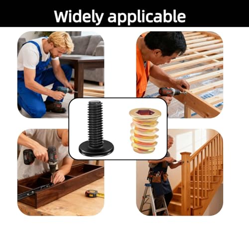 50PCS 1/4"-20x15mm Threaded Inserts for Wood with Bolts Kit - color: Threaded Inserts Bolt 50PCS+20PCS+30PCS
