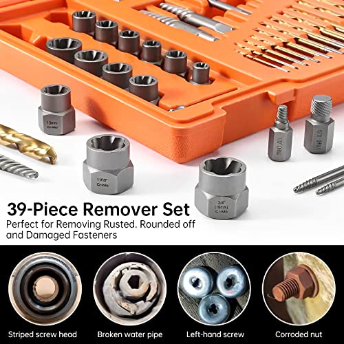 XEWEA 39PCS Screw & Bolt Socket Extractor Set with Left Hand Drill Bit Set - color: 39pcs