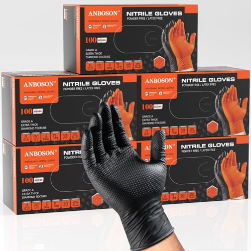 ANBOSON 10 Mil Heavy Duty Industrial Nitrile Gloves, Black Medium 500 Count - color: Black-500, size: Medium