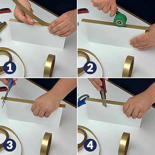 Brushed Gold PVC 1 inch x 25 ft Edge Banding Peel Stick Tape Adhesive Metal Edging Veneer Aluminum Trim Flexible Strip Molding MDF Wood Cabinet Laminate Shelf Furniture Countertop Formica Plywood - color: Brushed Gold, size: 1 inch x 25 ft