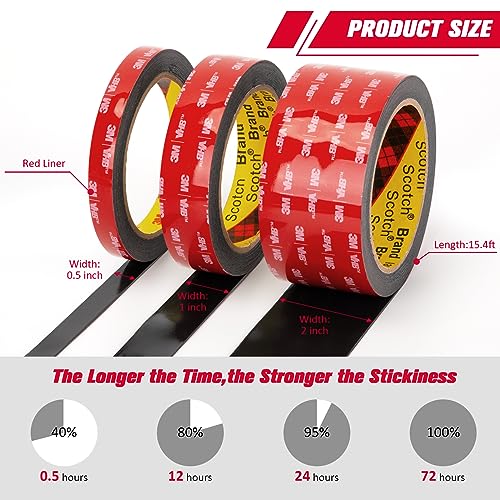 3M Double Sided Tape Heavy Duty 0.5" x 15.4 Ft 5925, Black Mounting Tape - color: Black, size: 0.5" x 15.4Ft