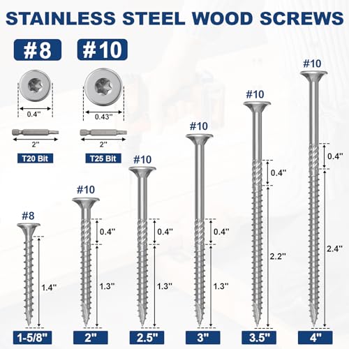 #10 x 3 Stainless Steel Deck Screws, 150Pcs 410 Grade Stainless Steel - size: #10 × 3"