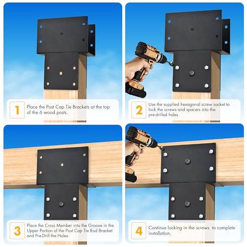 2 Pack 4x4 Heavy Duty Post Cap Tie Bracket for Gazebo, Deck, Beam - size: Standard 4"x4"(Actual 3.5"x3.5")