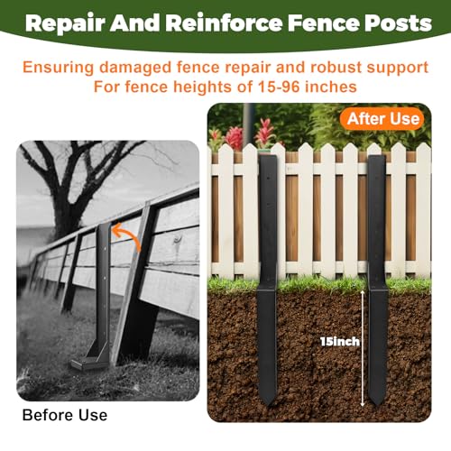 Fence Post Repair Kit, Thickened Heavy Duty Fence Post Anchor Stakes for Repair Tilted, Broken Wood Posts Support (Black, 8 Pack) - color: Black-8 Pack