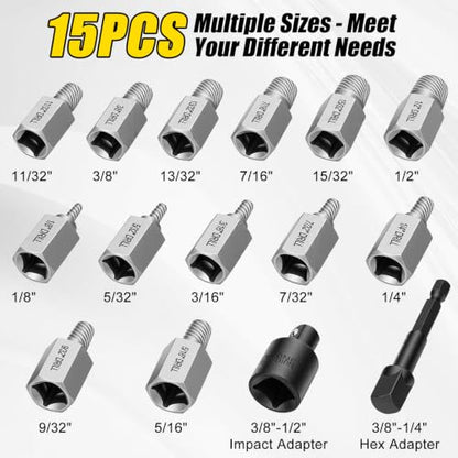 Topec Easy Out Screw Extractor Set 15PCS, 3/8'' Drive Bolt Extractor Kit - size: 15-Piece 3/8'' Dr.