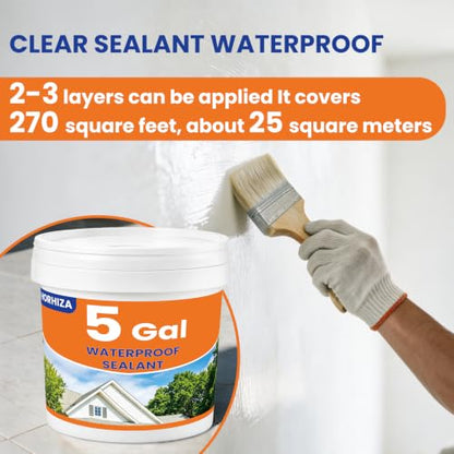 5 Gal Transparent Waterproof Sealant,Clear Water-Based Leak Repair Coating - size: 5Gal