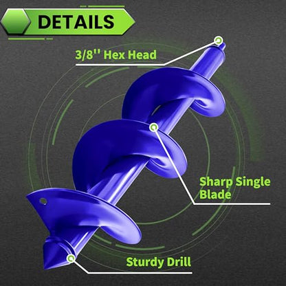 Auger Drill Bit for Planting - 3.5"X16" Heavy-Duty Garden Auger Spiral Drill Bit - Bulb Planter Tool & Auger Post Hole Digger - 3/8" Hex Drive Drill - size: 3.5"x16"(Blue)