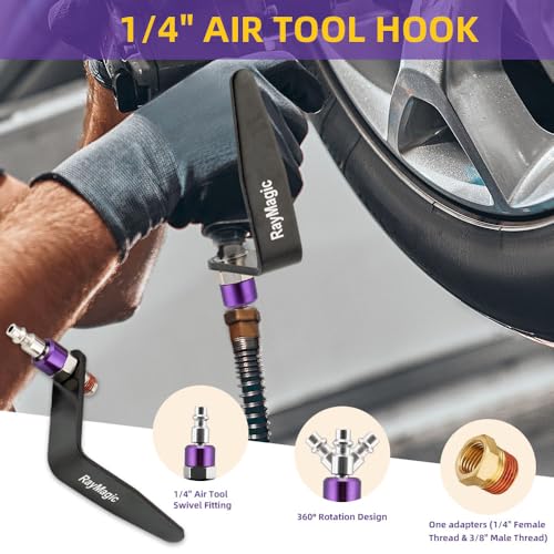 RayMagic Steel Pneumatic Tool Rafter Hook Hanger, Lightweight, Durable,Reusable Metal Organaizer Adjustable Easy Install Hooks with 1/4" Air Tool Swivel Fitting, for Air Nailer, 1-Piece, Purple - style: Industrial